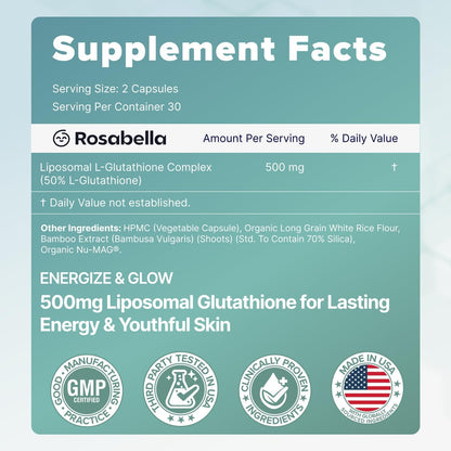 Liposomal Glutathione 500mg – High Absorption Glutathione Supplement, Antioxidant Support, Cellular Health & Detox Support, 60 Capsules, 30 Day Supply, Daily Antioxidant Capsules